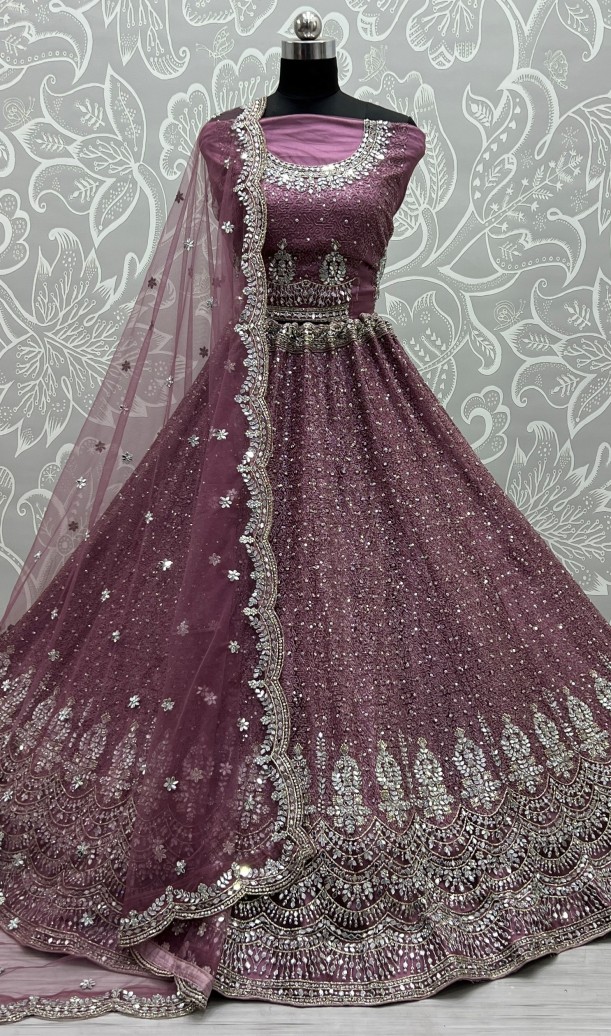 Pink Net Wedding Lehenga Choli
